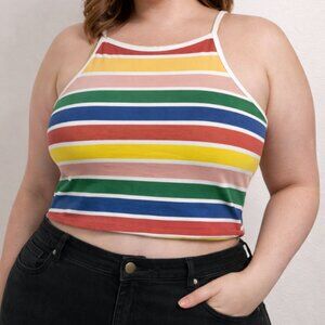 Torrid Foxy Crop Top Size 3X 22/24 Rainbow Striped Sleeveless Plus Size
